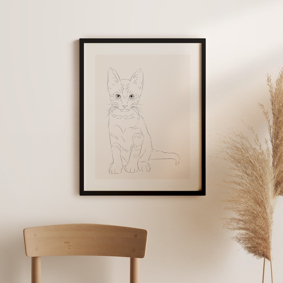 Line Art -piirros kissasta, jolla on suuret korvat