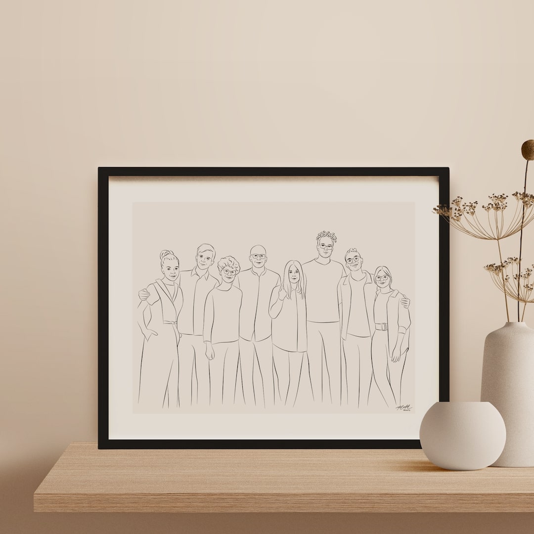 Line Art -muotokuva 8 hengen tiimistä